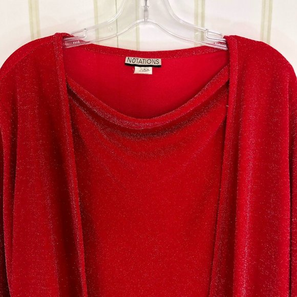 Notations Christmas Red Blouse w Attached Cardigan Size XL Lagenlook Cowl Neck - Picture 4 of 13